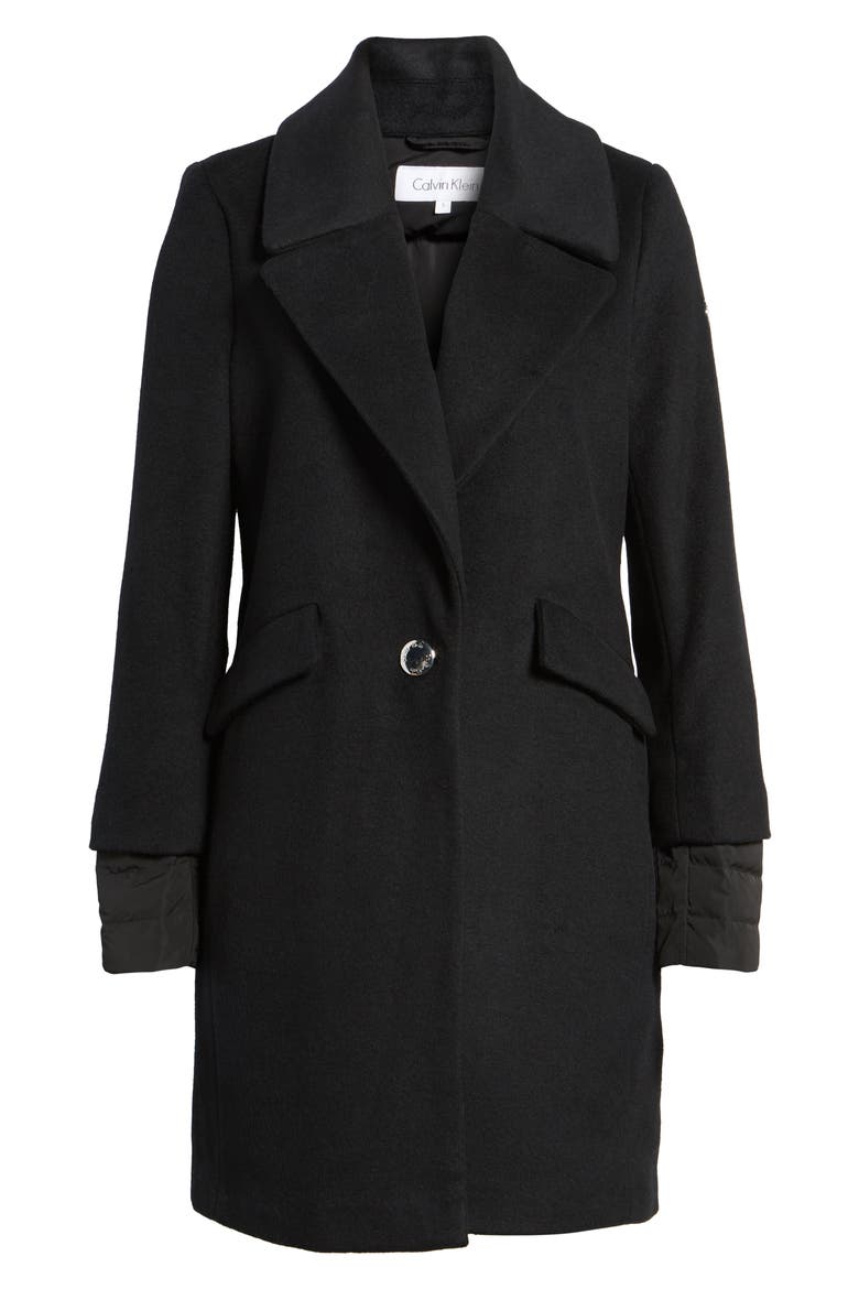 Wool & Down Reefer Coat, Alternate, color, BLACK
