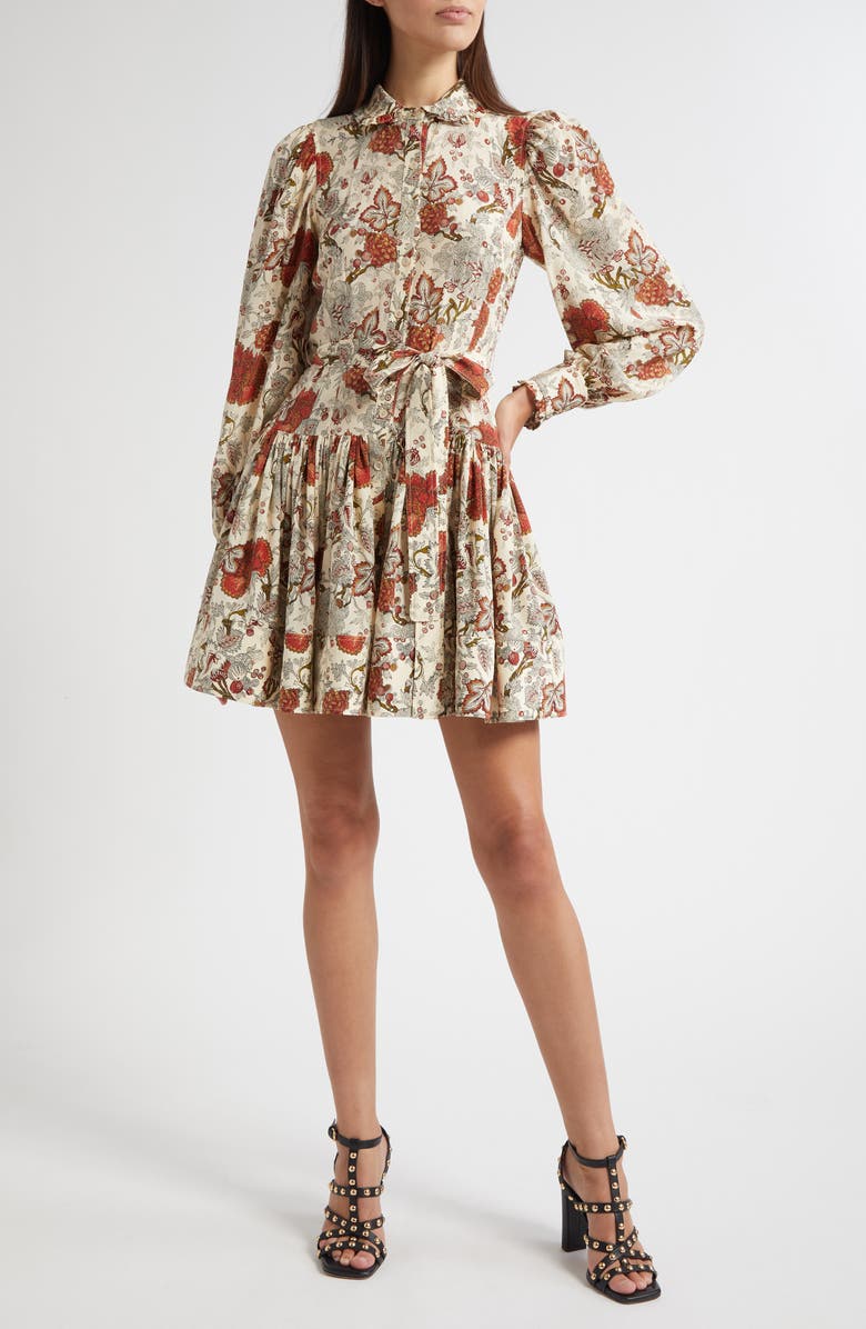 Ulla Johnson Simona Floral Print Long Sleeve Silk Minidress, Main, color, Wintergarden