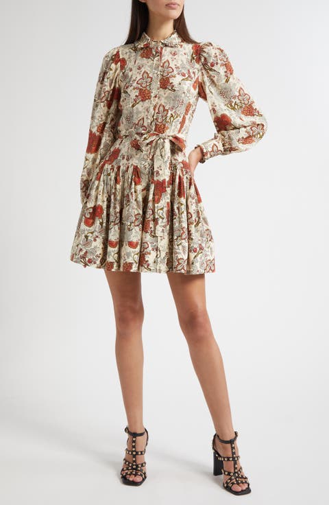 Simona Floral Print Long Sleeve Silk Minidress