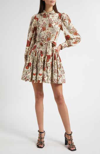 Ulla Johnson Simona Floral Print Long Sleeve Silk Minidress