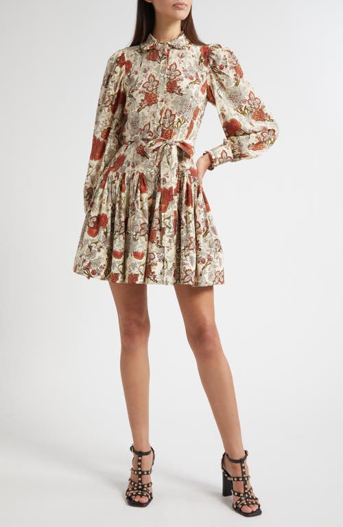 Ulla Johnson Simona Floral Print Long Sleeve Silk Minidress In Multi