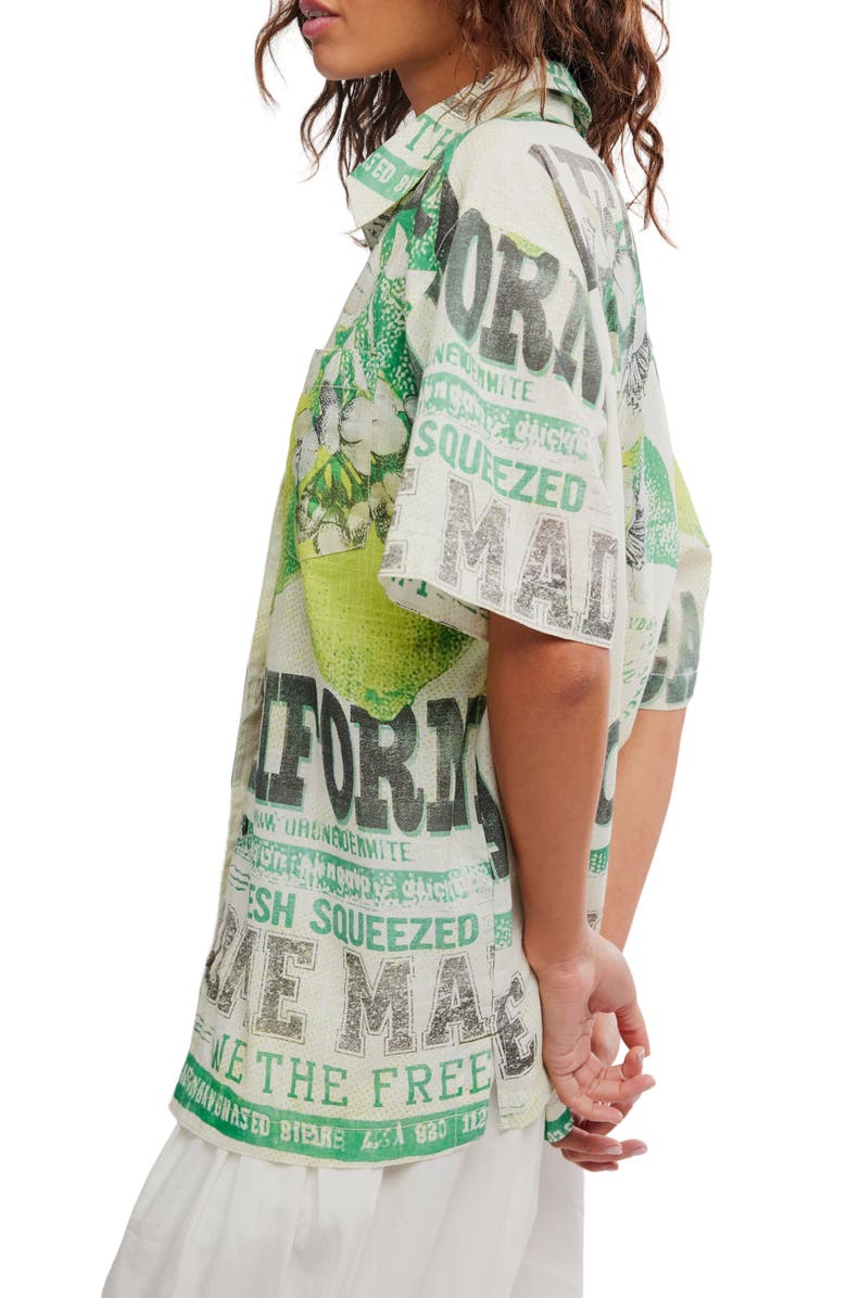 Free People Fresh Squeezed Cotton Button-Up Shirt, Alternate, color, Citrus Fade