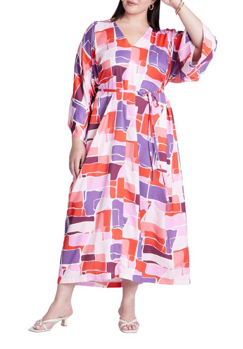Printed Kimono Dress With Tie