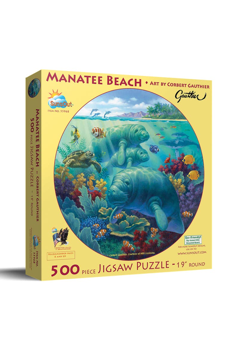 Manatee Beach 500 piece Jigsaw Puzzle for Adults Round, Main, color, Multicolor