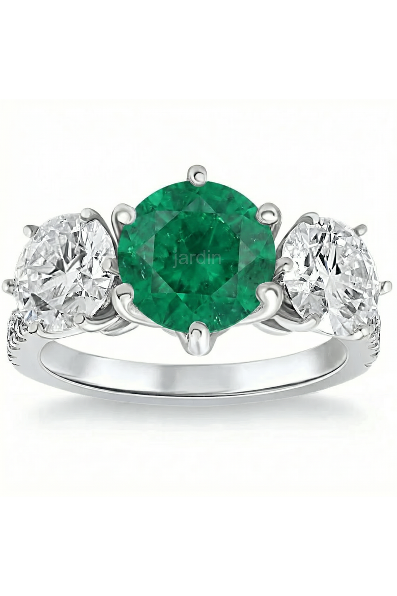 6 3/4Ct Emerald Diamond Ring Three Stone Gold Lab Grown, Main, color, 10k White Gold