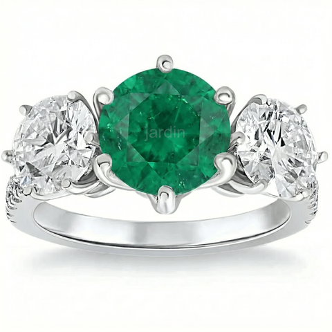 6 3/4Ct Emerald Diamond Ring Three Stone Gold Lab Grown
