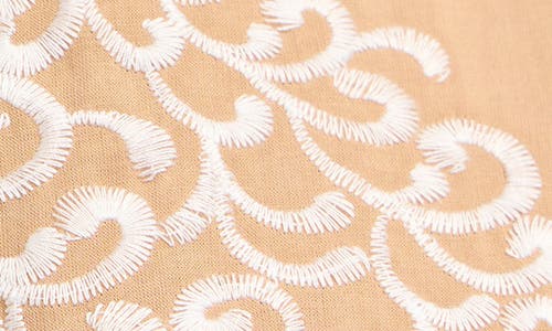 Ellen Tracy Voile Embroidered Cotton Popover Top In Camel