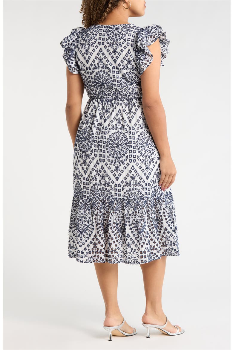 Ines Zayla Eyelet Cotton Poplin Midi Dress, Alternate, color, WHITE-BLUE