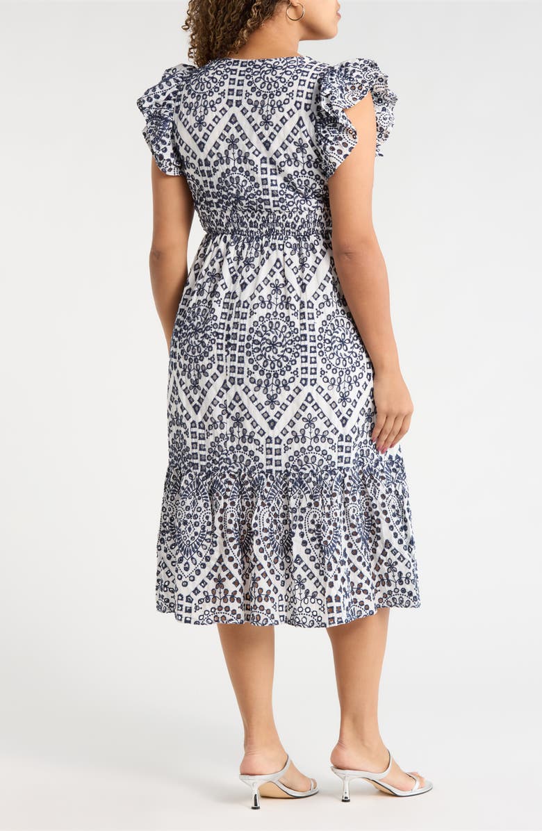 SUGARLIPS Ines Zayla Eyelet Cotton Poplin Midi Dress, Alternate, color, White-Blue