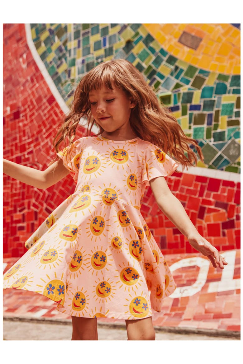 Flutter Sleeve Twirl Dress, Alternate, color, Smiley Sun