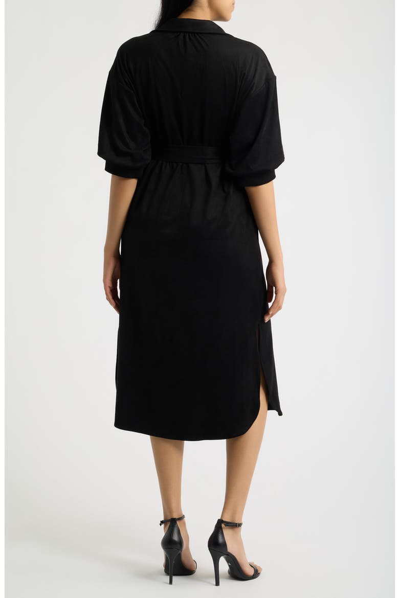 Puff Sleeve Belted Shirtdress, Alternate, color, BLACK