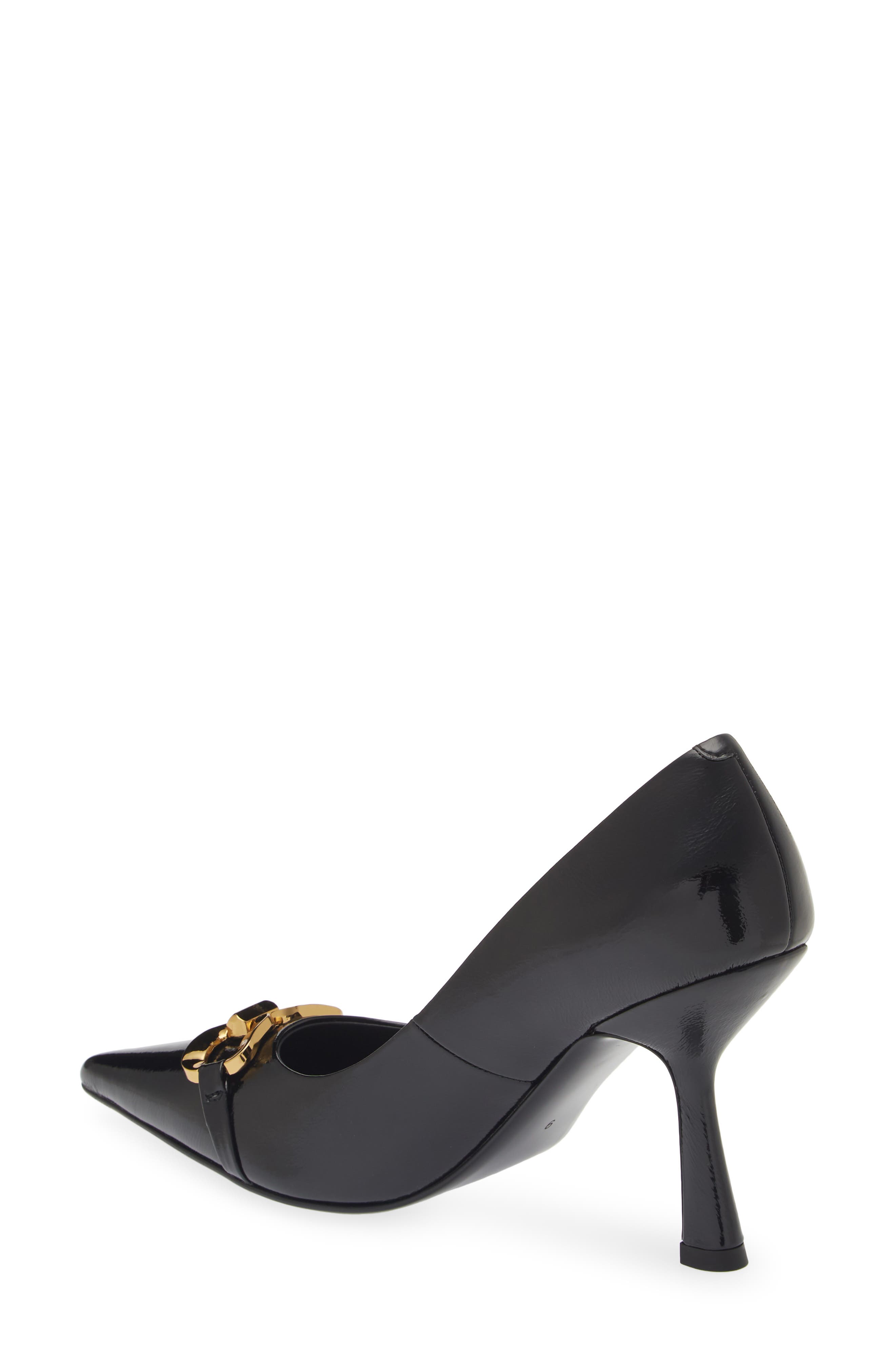 Jeffrey Campbell Authority Pointed Toe Pump, Alternate, color, Black Crinkle Patent/ Gold