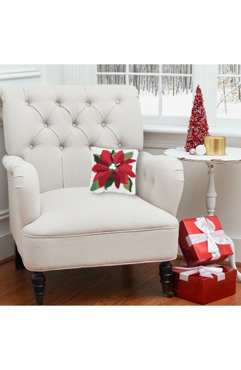 C&F Home Poinsettia Christmas Hooked Mini Accent Pillow 8" x 8", Alternate, color, 