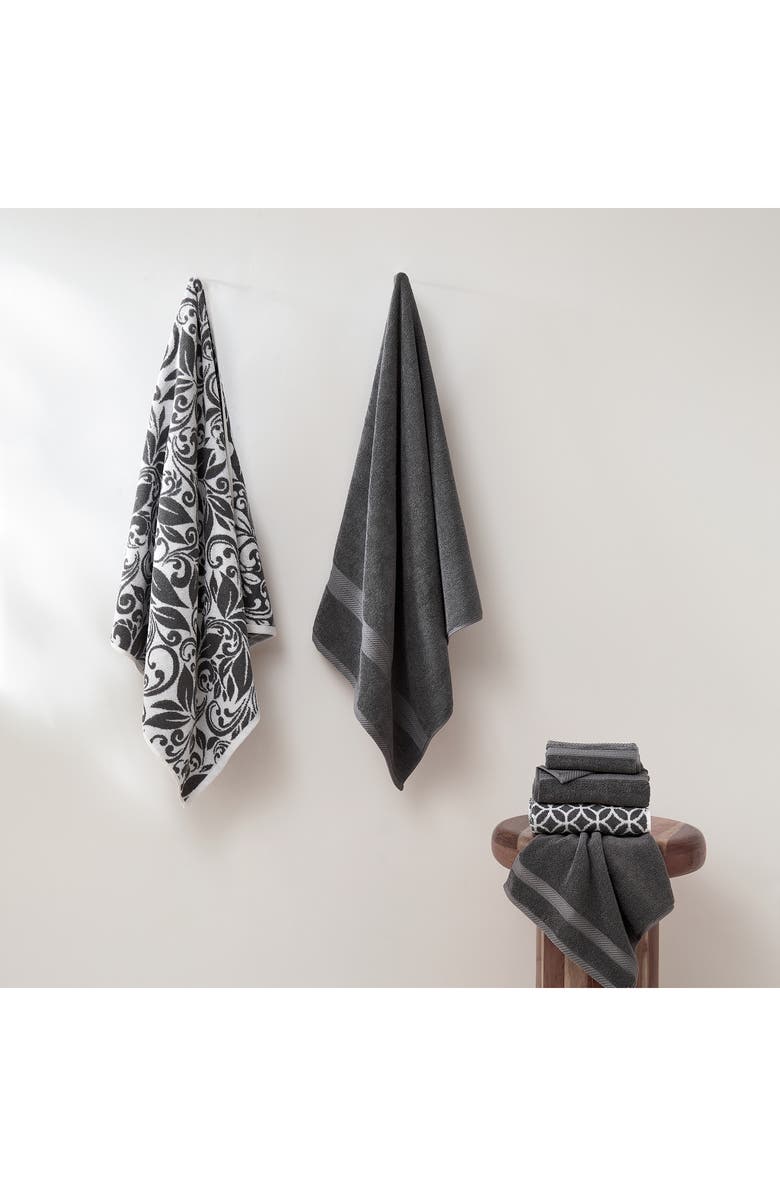 Modern Threads Trefoil Filigree Reversible Yarn-Dyed Jacquard 6-Piece Towel Set, Alternate, color, 