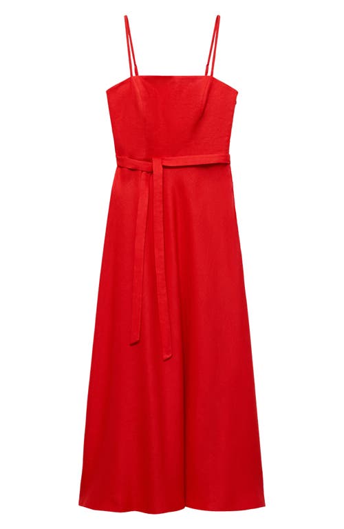 Mango Bow Linen-blend Dress Red