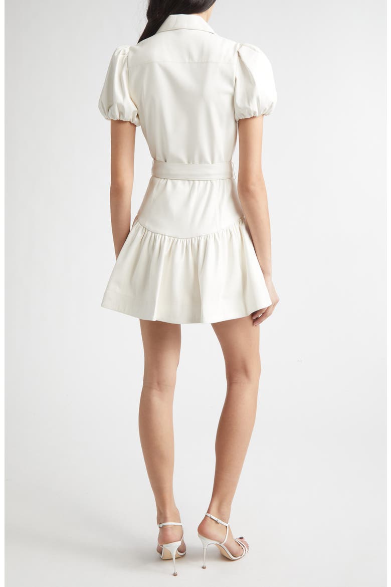 Henrietta Tie Belt Faux Leather Tiered Mini Dress, Alternate, color, OFF WHITE
