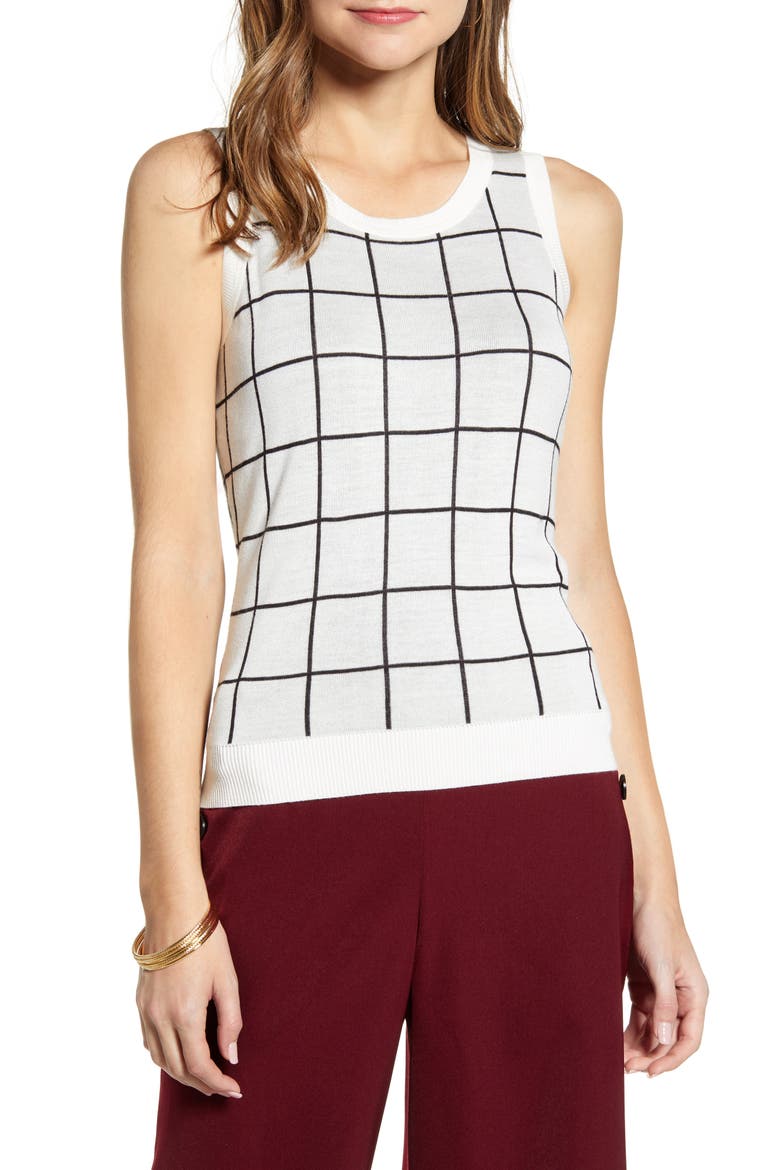Jacquard Sleeveless Crewneck Sweater, Main, color, IVORY CLOUD CHECK