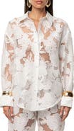 JLUXLABEL Embroidered Floral Cotton Blend Organza Button-Up Shirt