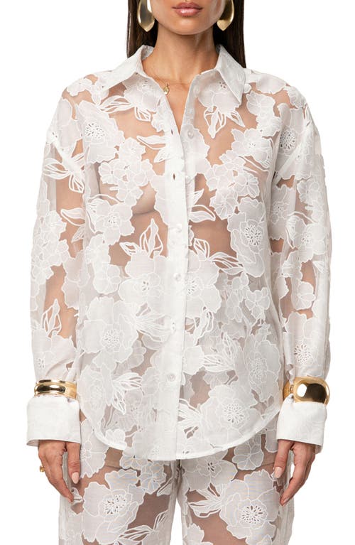 Jluxlabel Embroidered Floral Cotton Blend Organza Button-up Shirt In White