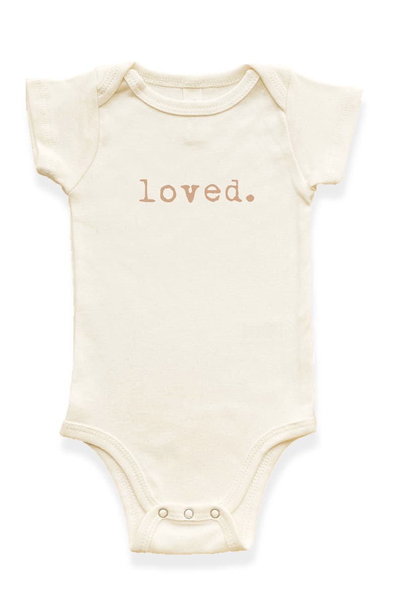 Tenth & Pine Loved Organic Baby Bodysuit, Main, color, Natural Clay Lettering