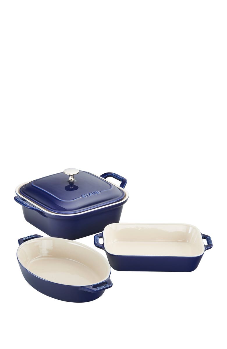 Staub 4-Piece Ceramic Baking Dish Set, Main, color, Dark Blue