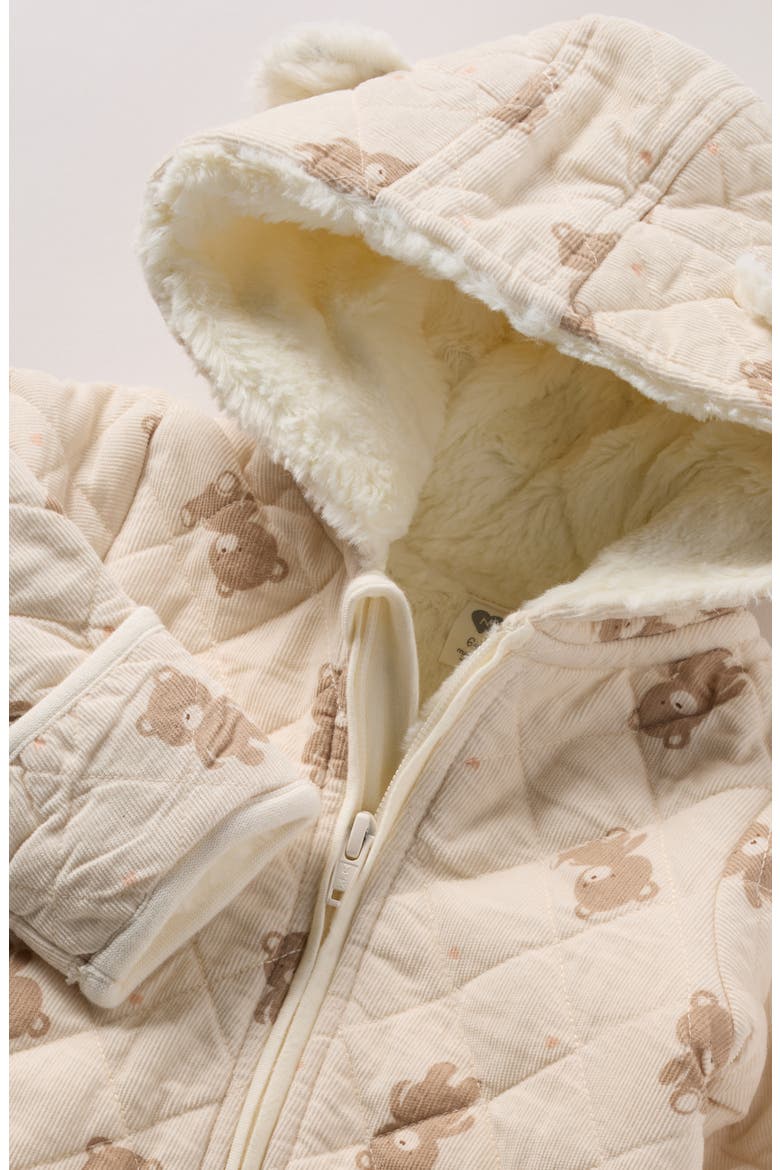 Ear Appliqué Quilted Faux Fur Lined Hooded Bunting, Alternate, color, IVORY TOFU TEDDY TOSS