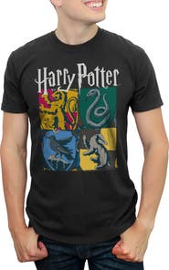 HARRY POTTER Men's Harry Potter Hogwarts Houses Vintage Collage Graphic Tee