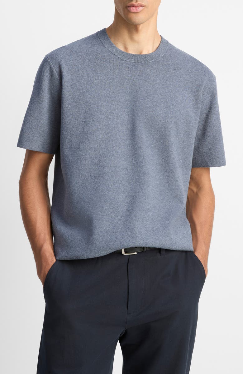 Vince Milano Short Sleeve Crewneck Sweater, Main, color, Lt H Ripple