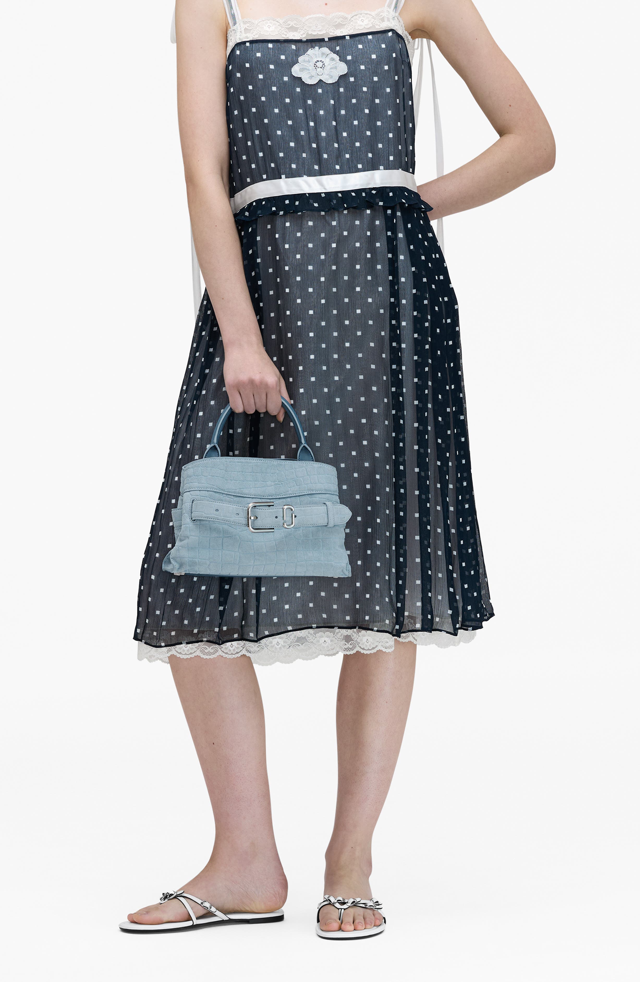 The Small Dakota Croc Embossed Suede Satchel, Alternate, color, BLUE MIST
