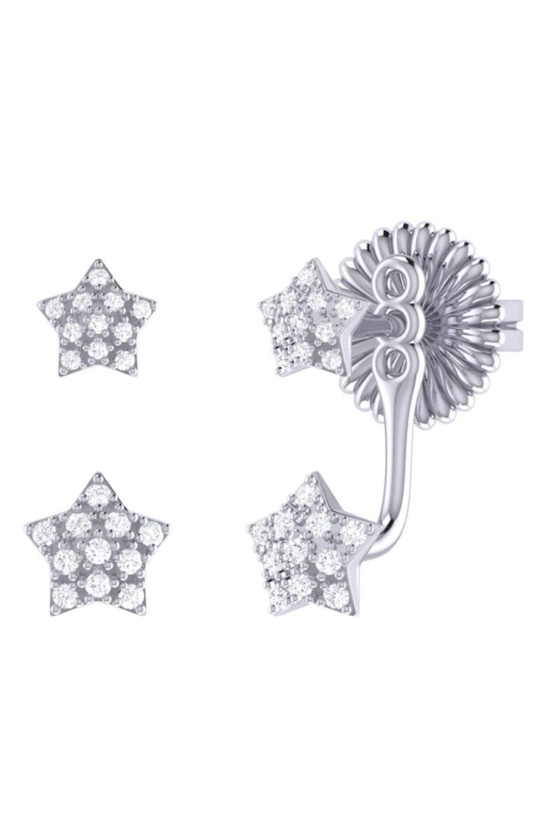 LuvMyJewelry Star Duo Diamond Stud Earrings, Main, color, Silver