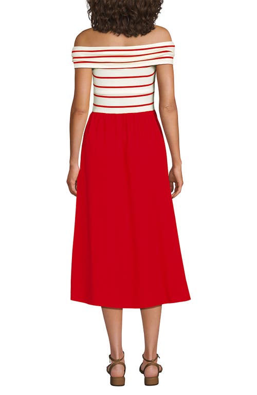 LANDS' END LANDS' END OFF THE SHOULDER SLENDER MIXED MEDIA DRESS