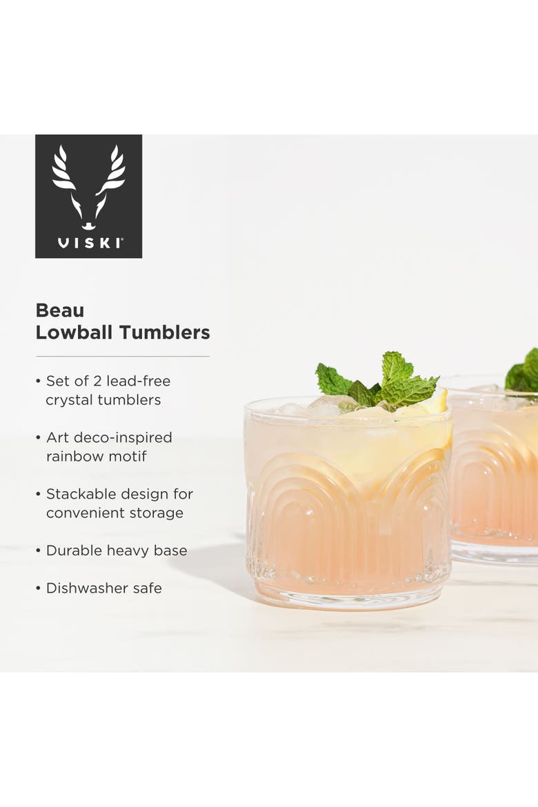 Deco Beau Crystal Lowball Tumblers Set of 2, Alternate, color, Clear