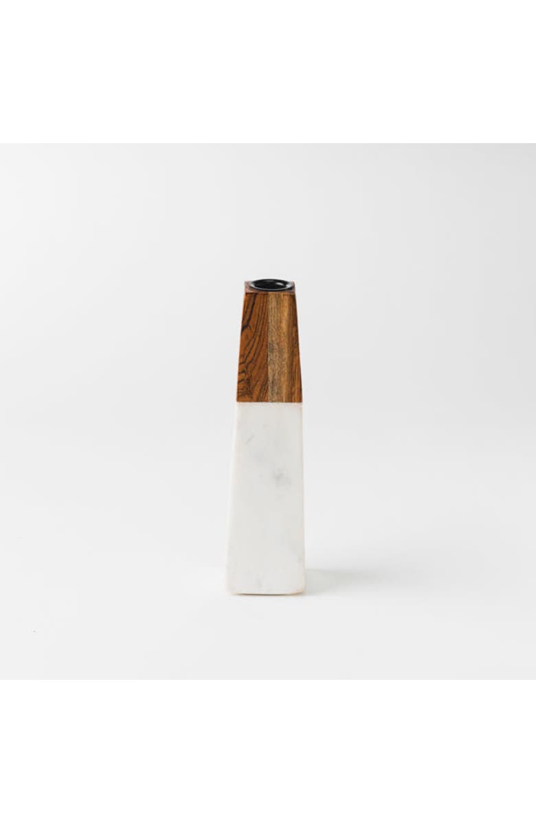 Mela Artisans Tapered White Marble & Acacia Sculptural Candleholder, Main, color, White - Large