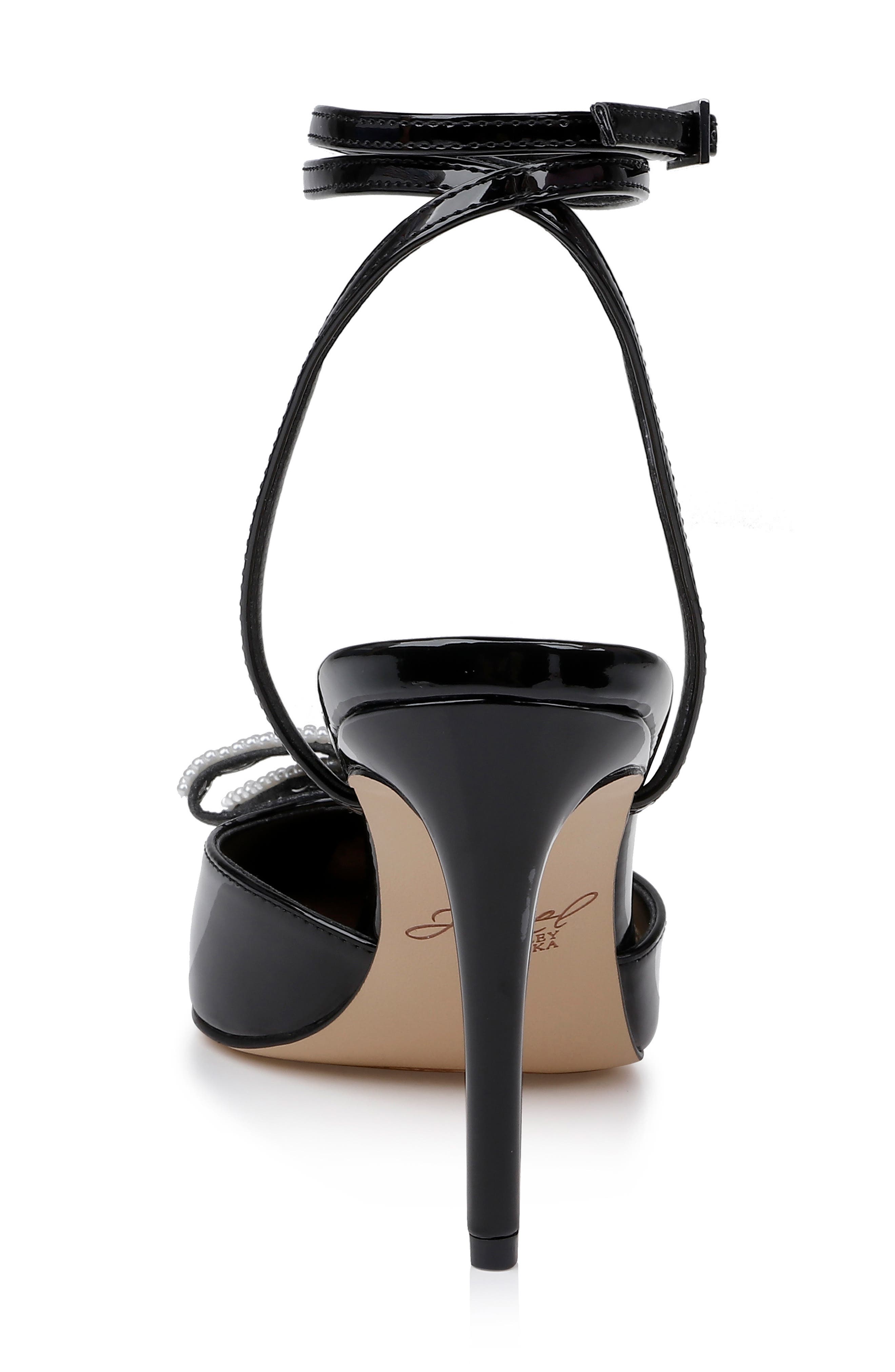 Jewel Badgley Mischka Kynlee Ankle Strap Pointed Toe Pump, Alternate, color, Black Patent