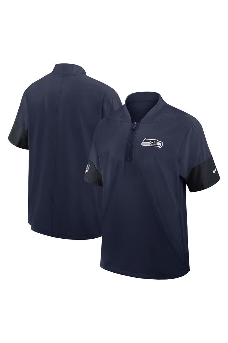 Men's Nike College Navy Seattle Seahawks Sideline Short Sleeve Quarter-Zip Performance Coach Jacket, Main, color, College Navy