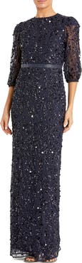 Mac Duggal Sequined Elbow Sleeve Gown
