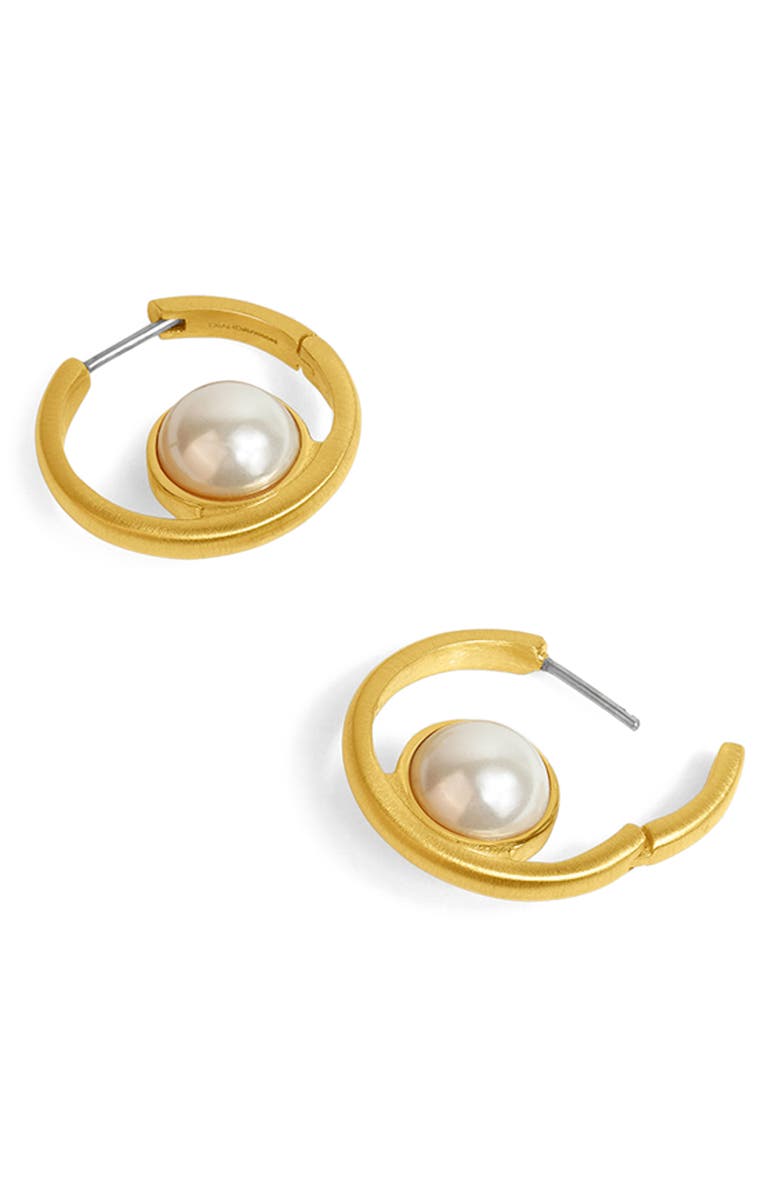 Dean Davidson Floating Cultured Pearl Hoop Earrings, Alternate, color, Pearl/ Gold