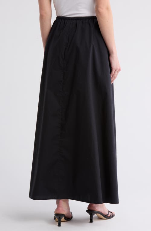 Leith Drawstring Waist Cotton Poplin Maxi Skirt In Black