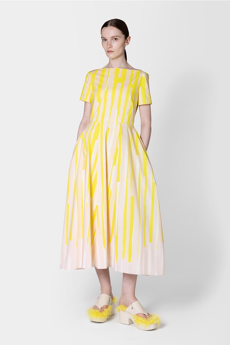 Vaela Stripe Cotton Midi Dress, Alternate, color, Collage Print Yellow / Blush