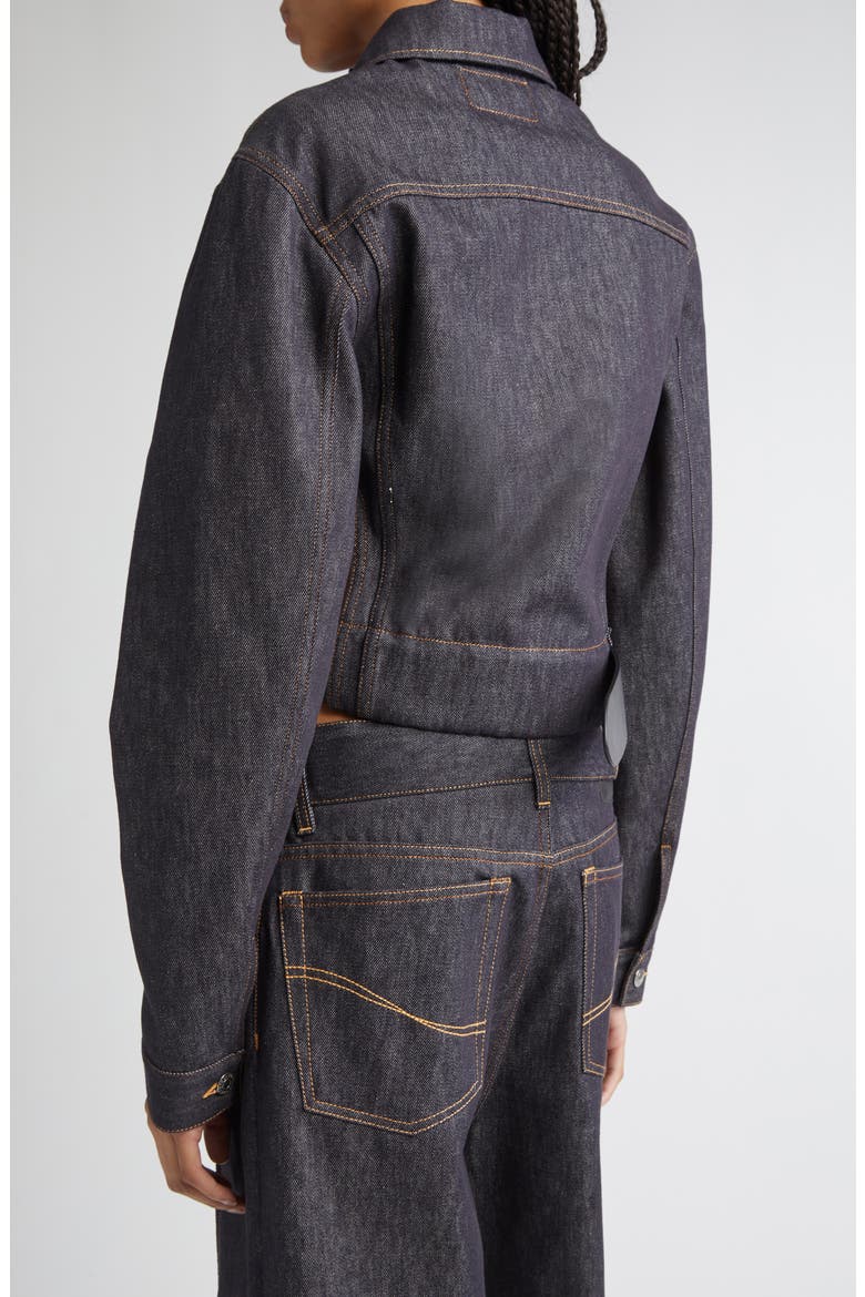 Belted Crop Raw Denim Jacket, Alternate, color, 4123 - RAW BLUE DENIM