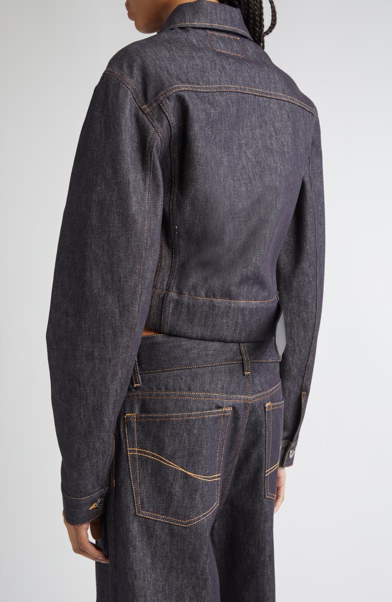 Stella McCartney Belted Crop Raw Denim Jacket, Alternate, color, 4123 - Raw Blue Denim