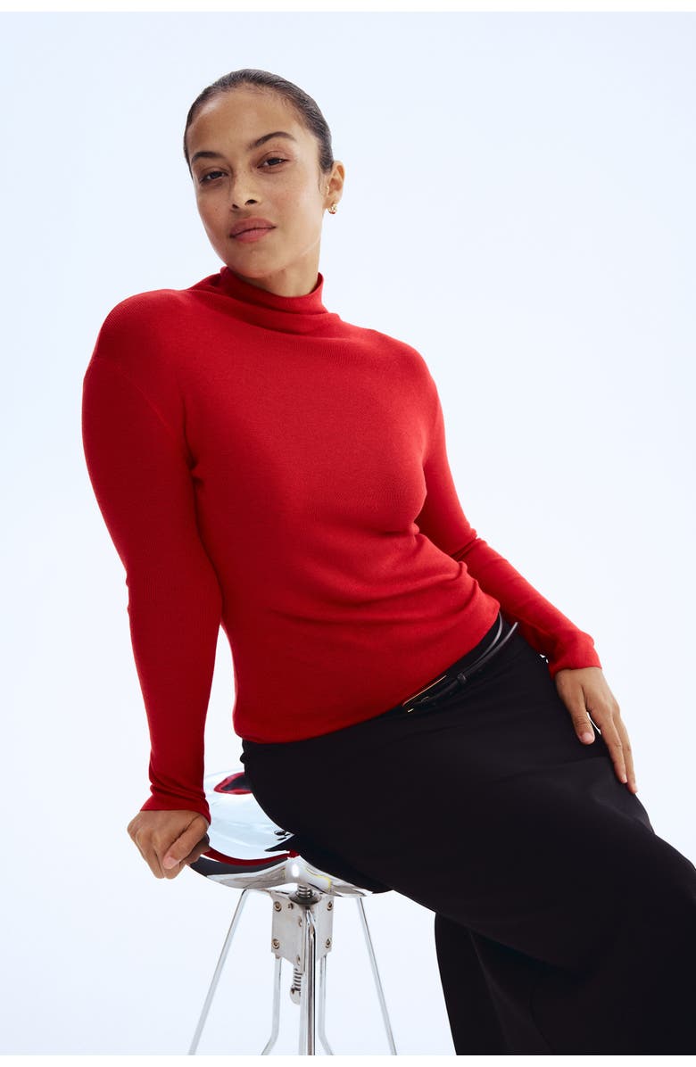 H&M Fine-knit Turtleneck Top, Alternate, color, Red