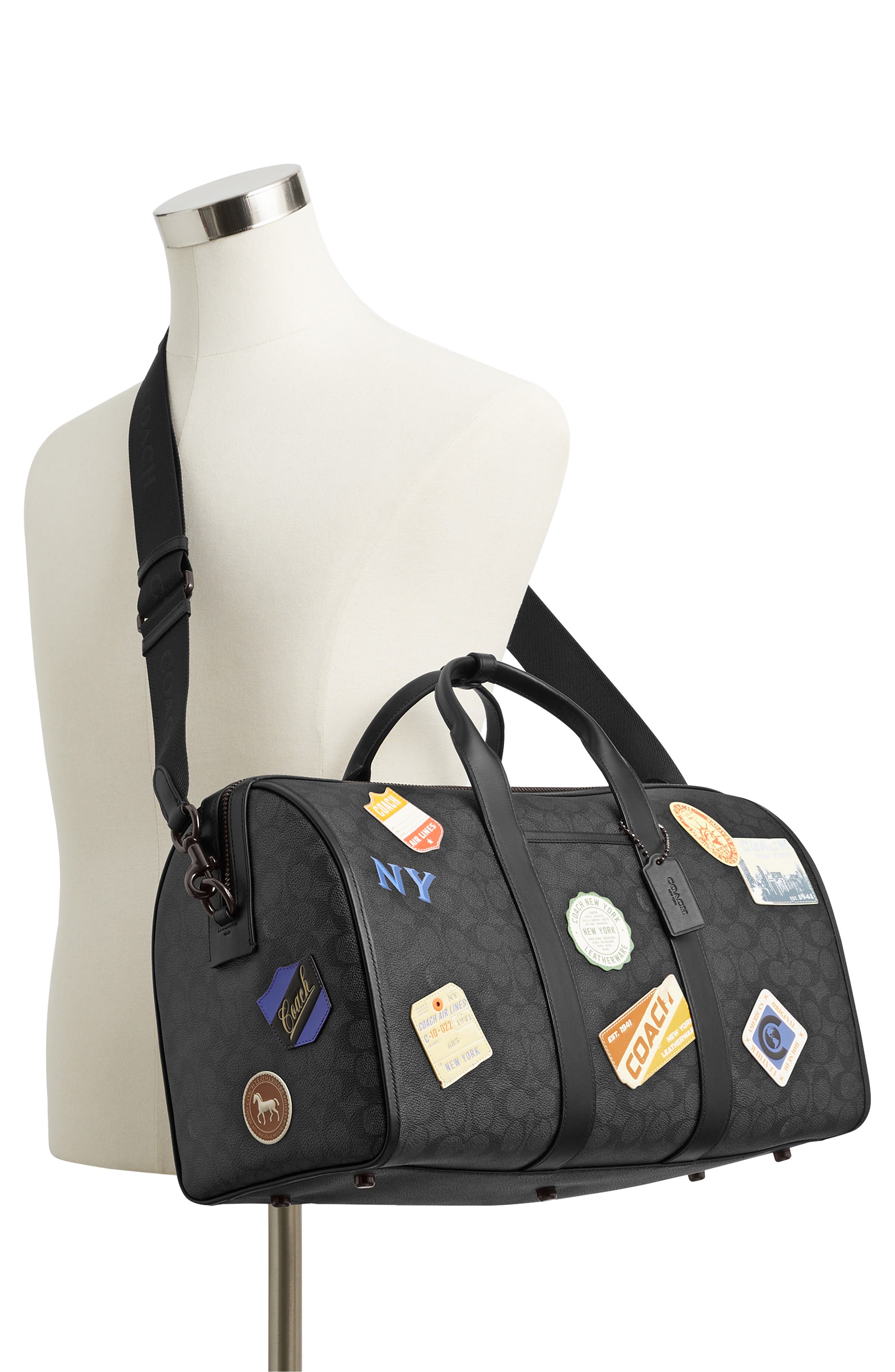 COACH Gotham 45-Inch Patch Embellished Signature Canvas Duffle Bag, Alternate, color, Charcoal Multi