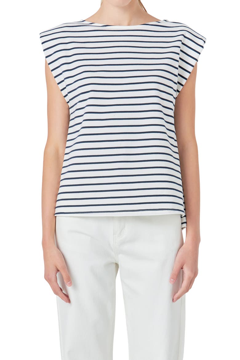 Stripe Padded Shoulder Muscle T-Shirt, Alternate, color, OFF WHITE/ NAVY