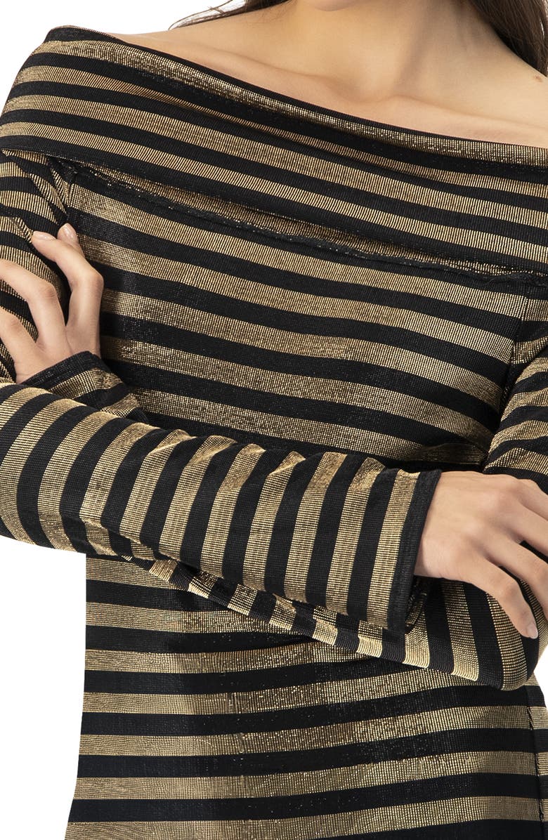 IVONNE Bardot Neckline Striped Long Sleeve Blouse, Alternate, color, Black