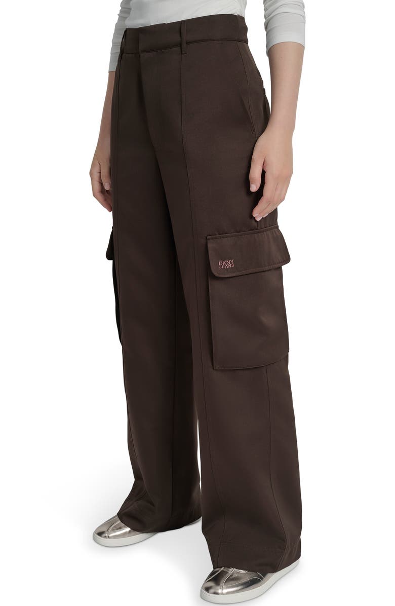 DKNY Jeans High Waist Wide Leg Cargo Pants, Alternate, color, Espresso