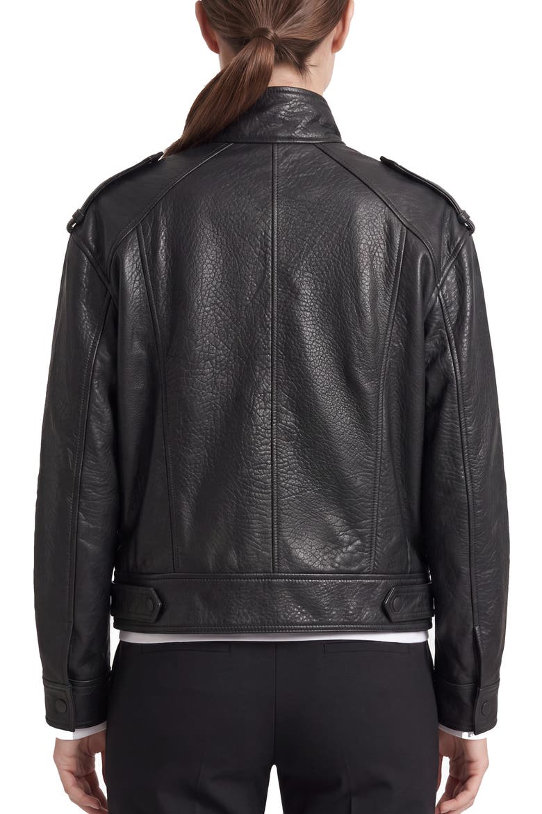 Leather Bomber Jacket, Alternate, color, BLACK