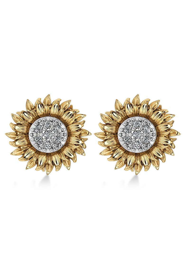 Diamond Sunflower Shaped Earrings 14k, Alternate, color, Diamond