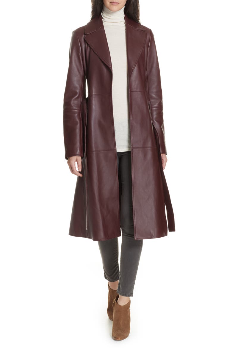 Nappa Leather Trench Coat, Main, color, SPICED BERRY