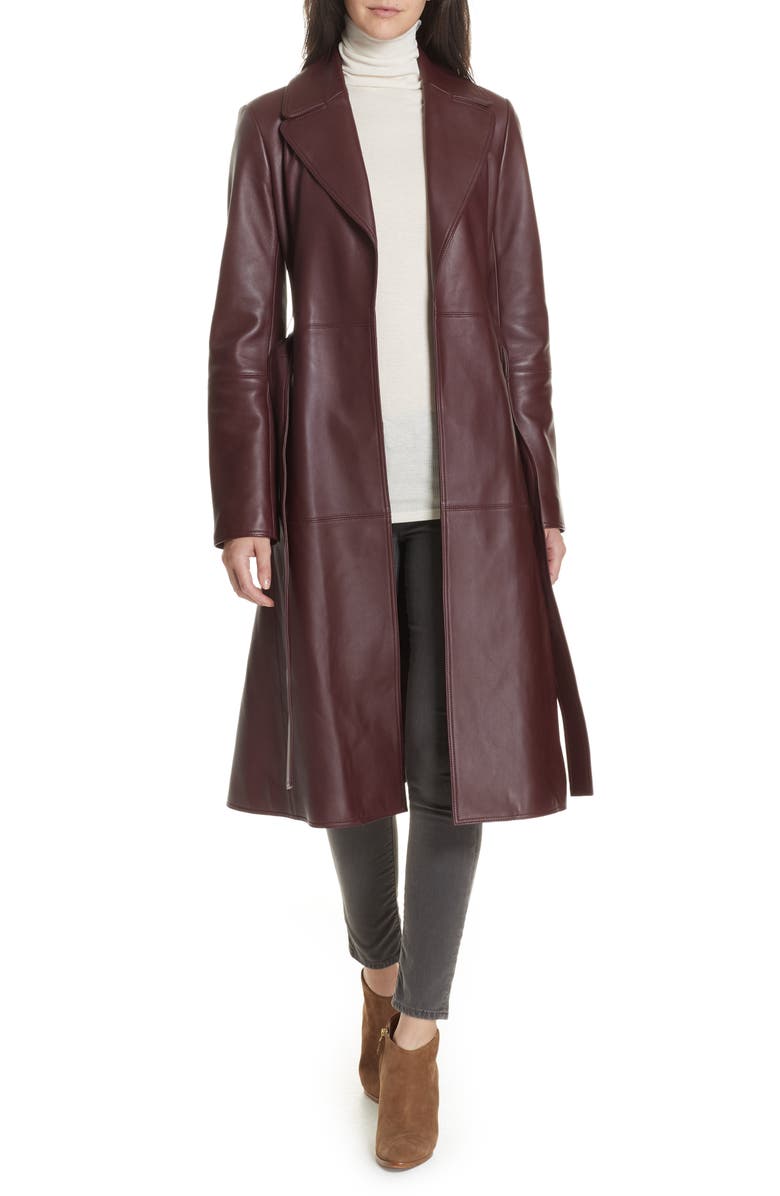 Theory Nappa Leather Trench Coat, Main, color, 